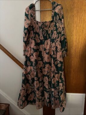 Vineyard Vines Dark Green and Blush Floral Maxi Dress